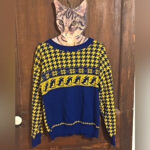 Vintage Blue and Yellow Patterned Ski Sweater